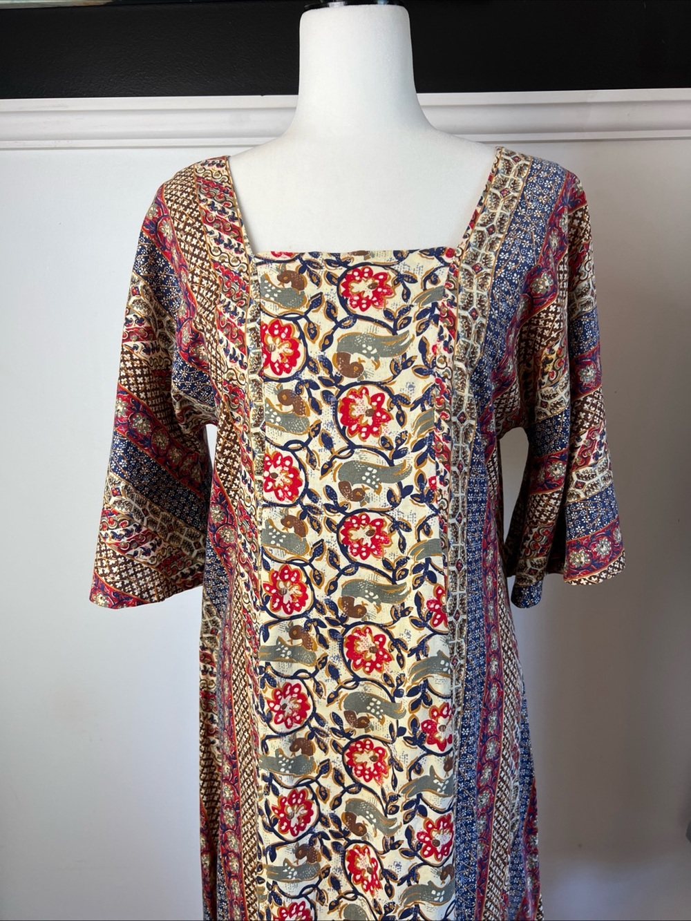 Boho Kaftan Floral Patchwork Maxi Dress Hippie MuuMuu Caftan Two Potato - Picture 3 of 16